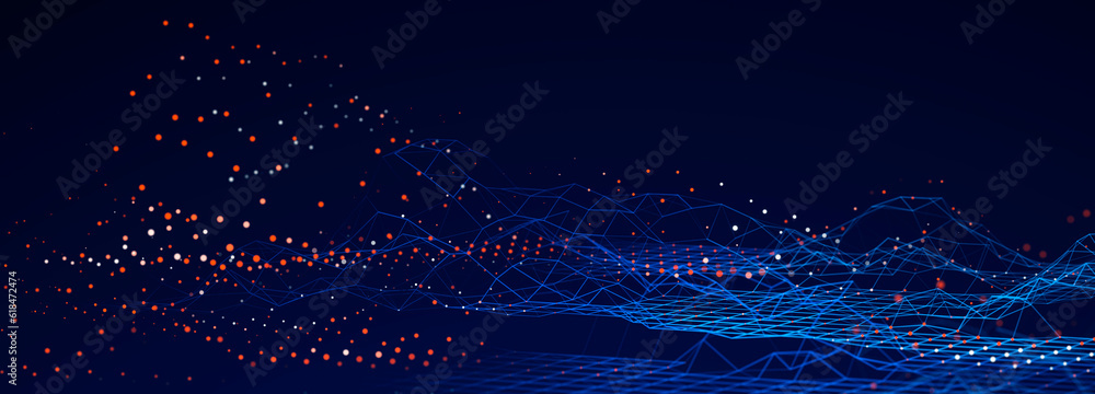 Poster Big Data visualization. Data technology illustration. Science background. 3D