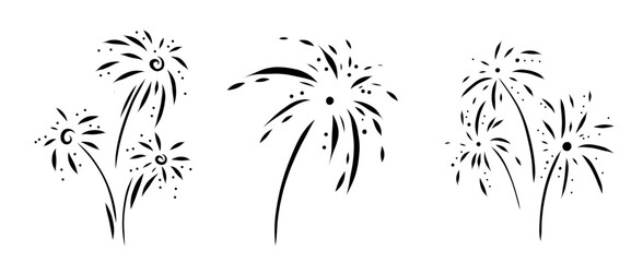 Vector 4th July fireworks illustration isolated on white in doodle comic scribble bullet journal sketch style. Holiday sparkling burst party in the sky.