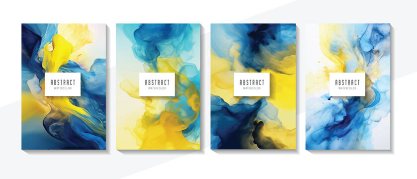 Abstract splashed watercolor textured background. Background set. 