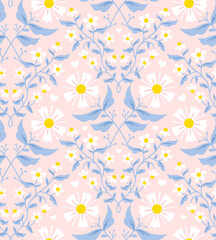 Seamless vector floral pattern with daisies in pastel tones