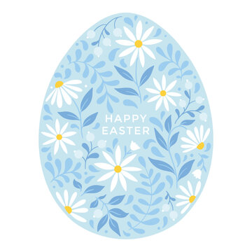 Vector Blue Easter Egg with Flowers Illustration