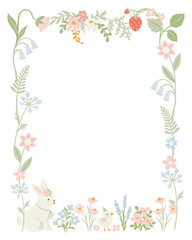 Vector illustrative frame with rabbit and flowers