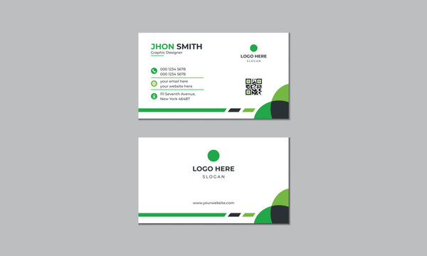 Modern green color simple and clean business card design, professional name card vector template.