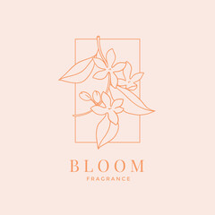 Vector linear logo with floral branch illustration