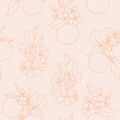 Vector seamless pattern with apples and blooming branches
