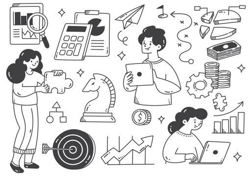 business strategy concept hand drawn doodles design element