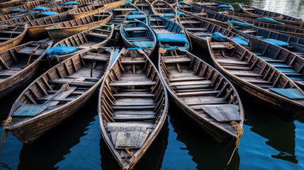 Fototapeta na wymiar Small Ancient Wooden Boats Floating on the Water