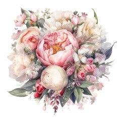 A tender watercolor bouquet on a white background, ai generative