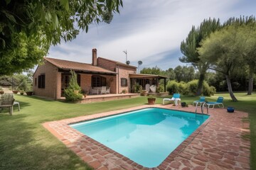 Fototapeta premium Beautiful house with pool and garden in the backyard.