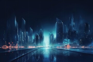 Fototapeta na wymiar Futuristic cityscape of night modern city.