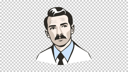 Vector portrait of a mustachioed serious man in a shirt and looking into the distance. Isolated background.