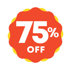 75% off. Tag campaign sales. For promo retail, store. Vector illustration sticker discount price icon. Discounts, offers - obrazy, fototapety, plakaty