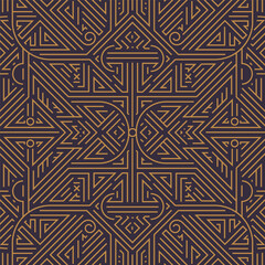 Vector art deco golden black seamless pattern. Geometric line vintage motif. Elegant, fancy luxury design for wallpaper print, packaging, wrapping paper, package, wedding gift