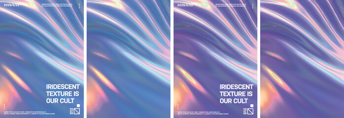 Trendy Posters Template with Holographic Abstract Shapes Backgrounds Set - 618476876