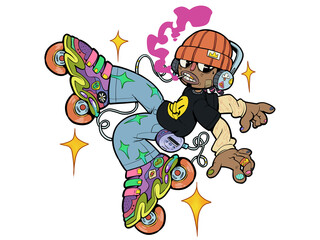 transparent file about teenage boy roller blade with smoke