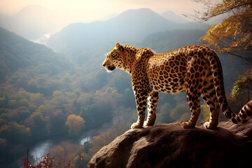 cheetah in the wild top of mountain - obrazy, fototapety, plakaty
