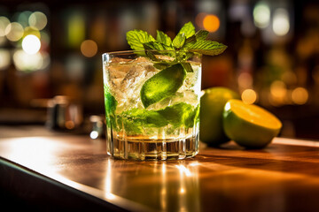 Close-up of a Mojito cocktail.