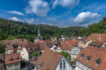 Fototapeta premium View from the castle ruins to the old town of Eppstein, Hesse, Germany