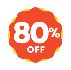 80% off. Tag campaign sales. For promo retail, store. Vector illustration sticker discount price icon. Discounts, offers