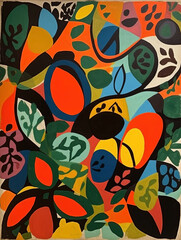 Mid-century flowers abstract illustration. Modern art. Ai generated