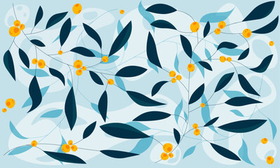 Naklejka premium Floral Background with Branches and Berries, Decorative, Foliage, Botanical Elements, Vector