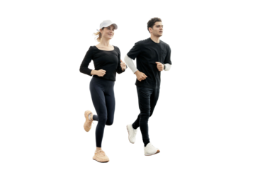 A couple jogging a woman and a man training together people. transparent background, png.