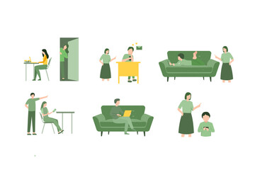 Vector Illustration about Problems of relations between teenagers and their parents. Dependence on gadgets. Ignoring teenagers of their parents. broken home, single parents. flat design isolated