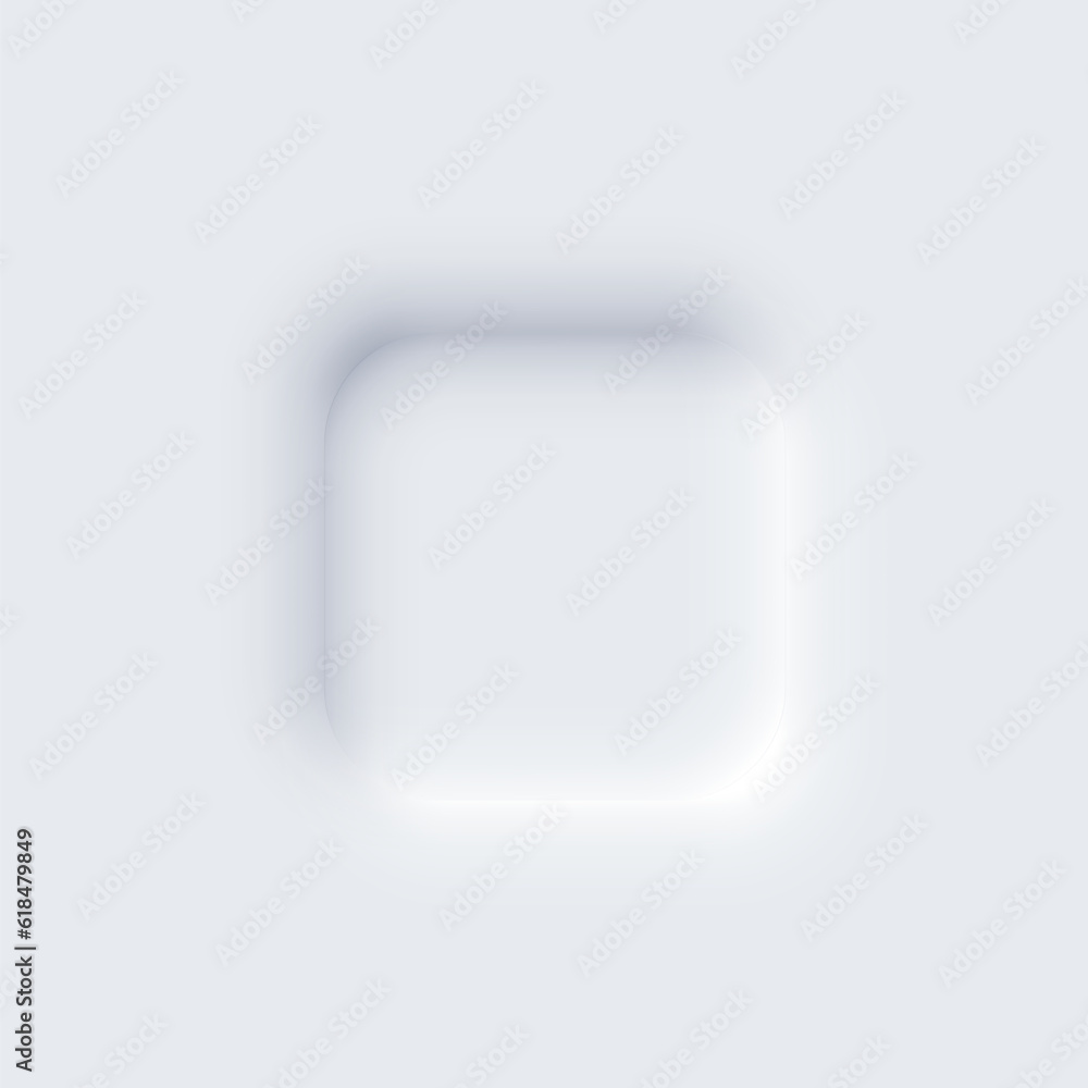 Poster neumorphism ui, square white button with shadow vector illustration. abstract 3d skeuomorphic minima