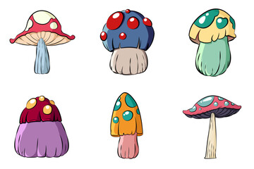 Set of mushrooms. Cartoon Mushroom. poisonous mushroom. Vector illustration isolated on white background.