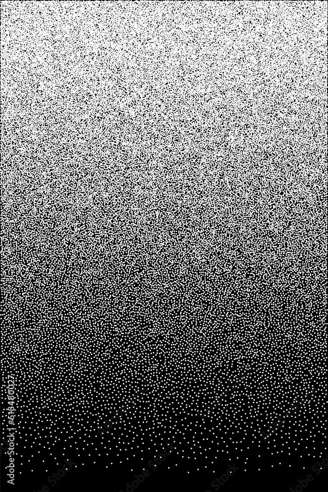 Poster stipple dots, gradient grain and noise texture vector illustration. abstract black and white halfton