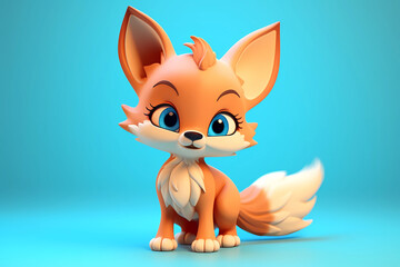 Funny cute 3D fox. AI generation	