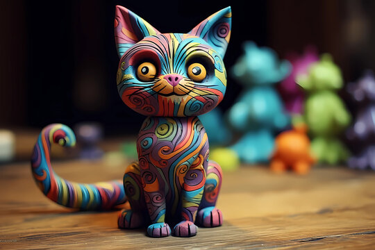 Plasticine funny kitten. AI generation
