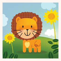 Obraz na płótnie Canvas Illustration of cute lion cartoon hand drawn icon character vector zoo animal collection.