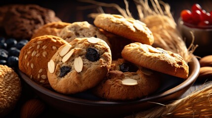 A freshly baked healthy oatmeal cookies or whole grain bread. AI generated