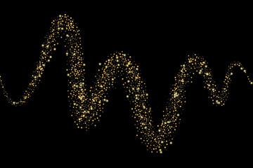 Gold glitter confetti on a black background. Shiny particles scattered, sand. Decorative element. Luxury background for your design, cards, invitations, vector