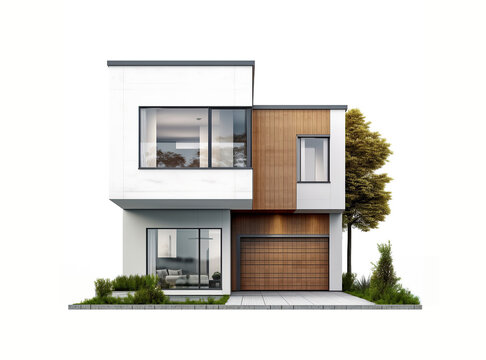 Modern small family house isolated on transparent white background.