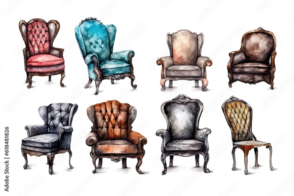Poster drawing of chair sets isolated on white background. generated by ai.