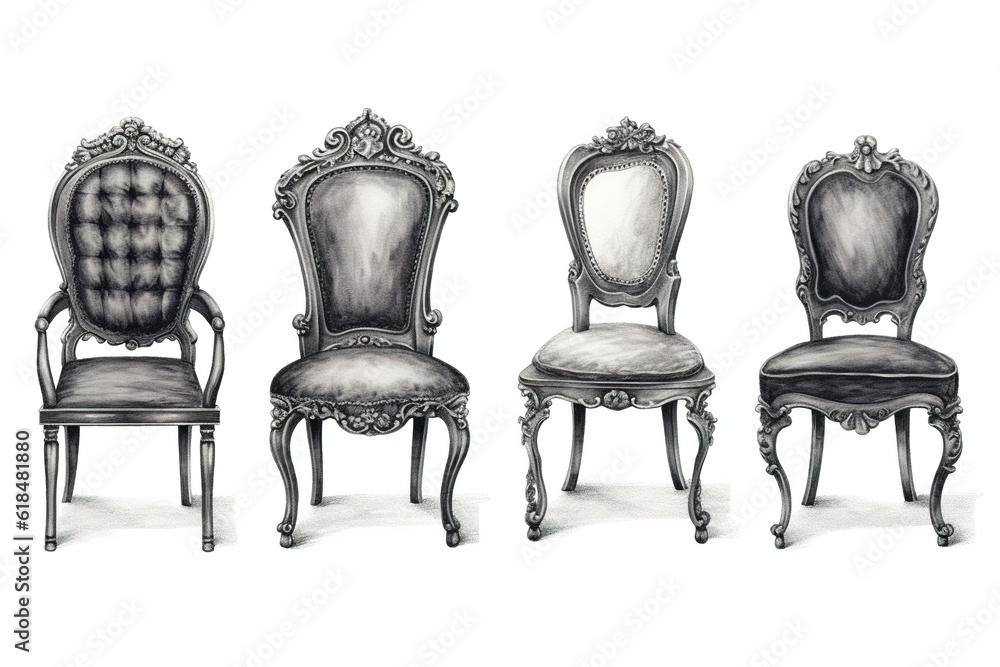 Poster drawing of chair sets isolated on white background. generated by ai.
