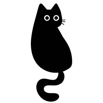 Hand drawn black cat cartoon character 