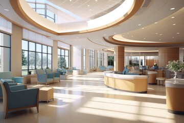 Futuristic hospital boasting modern architecture.