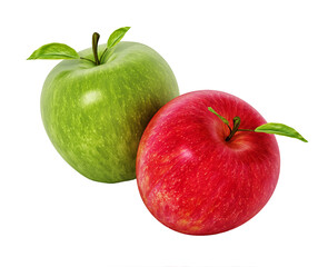 Fresh red and green apples isolated on transparent background. 3D illustration