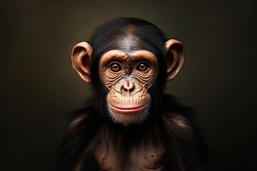 Portrait of a beautiful monkey on a dark background. Generative AI