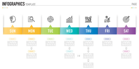 Schedule weekly infographic template or element with 7 day, step, process, option, colorful paper origami, arrow, bar, rectangle, minimal style for sale slide, planner, agenda, calendar, timetable