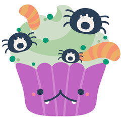 Happy halloween with cute cupcake. Holidays cartoon character. Cute cupcakes 