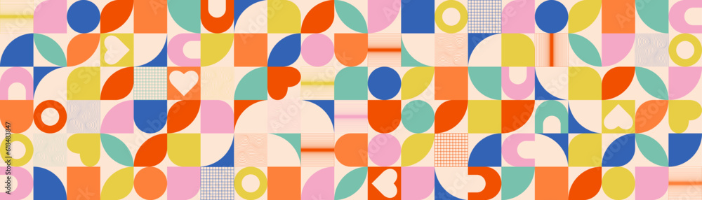 Poster geometric background in bauhaus style. colorful abstract seamless pattern in swiss style. vector ill