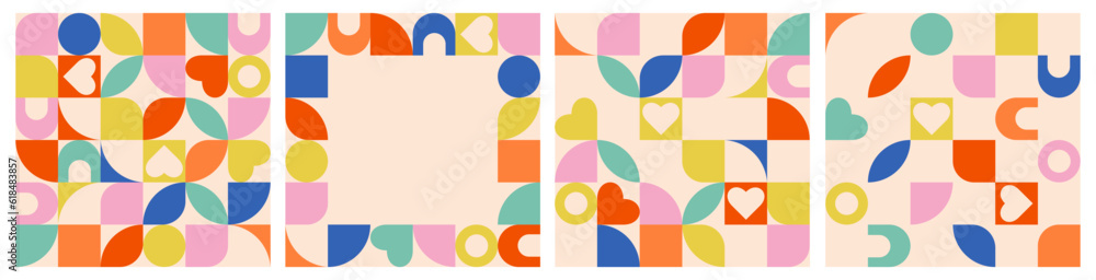 Poster geometric templates in trendy retro bauhaus style for social media. colorful abstract shapes backgro