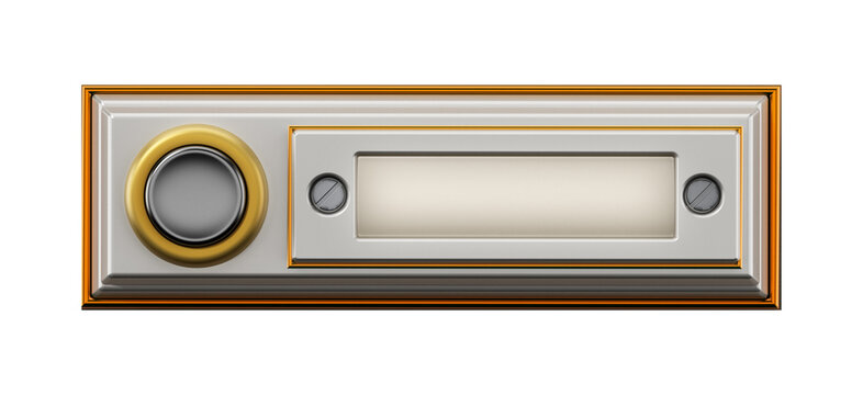 Rectangle vintage doorbell button on the wall. Transparent background. 3D illustration
