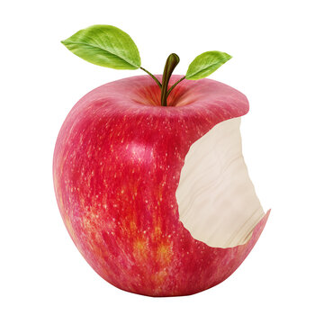 Half eaten red apple isolated on transparent background. 3D illustration