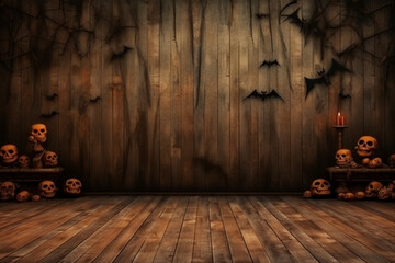 Embrace the Halloween spirit: Spooky backdrop with empty wooden planks Generative AI