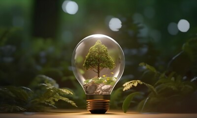 Eco friendly light bulb with green leaves growing around it. eco system, evironment concept. created with Generative AI technology